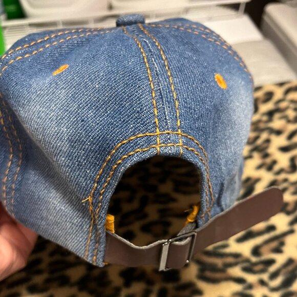 Women's Red Lips Bling and Denim Baseball Hat - Picture 2 of 2